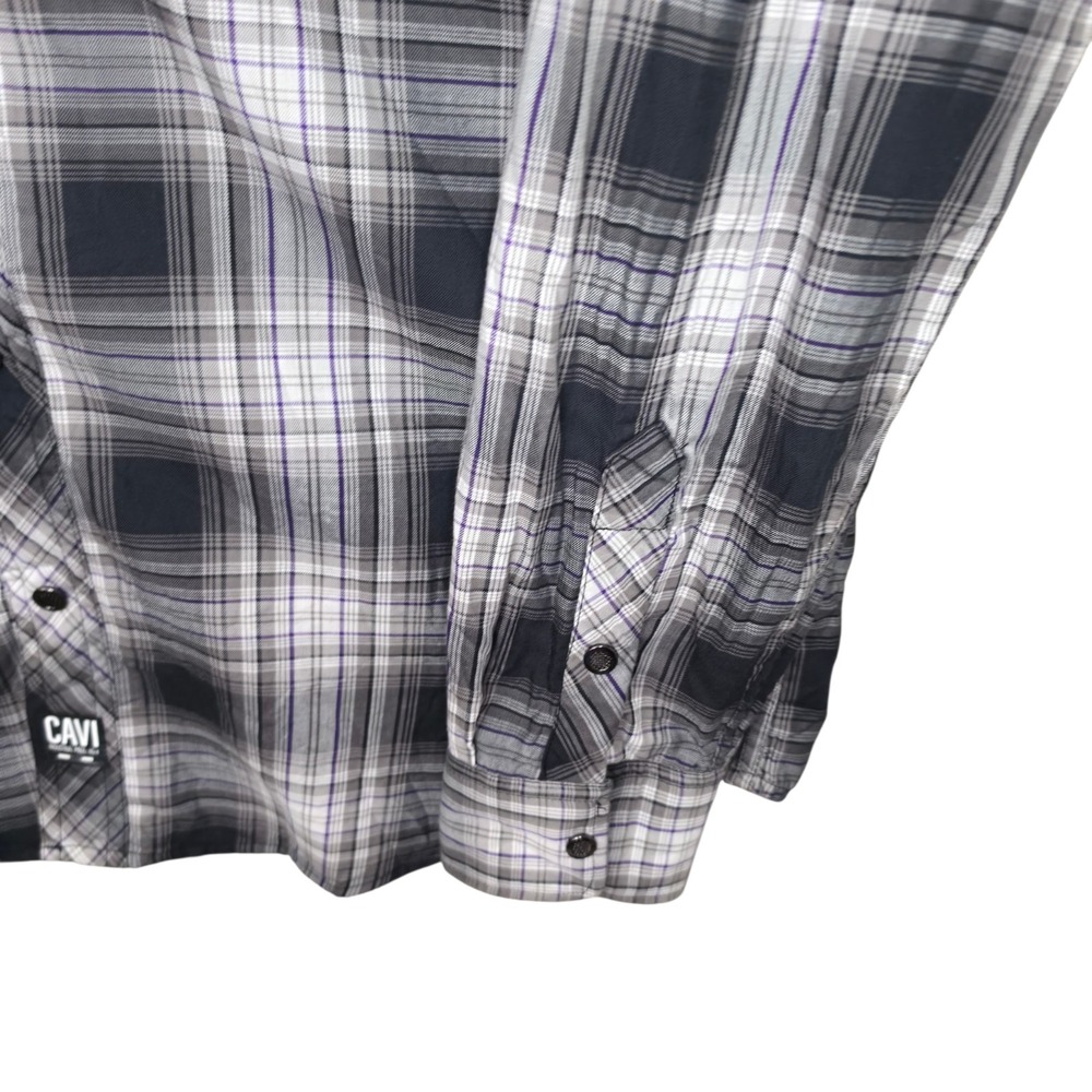 Cavi Shirt Mens XL Black Purple Plaid Button Up Snap Long Sleeve Pocket Casual - Picture 3 of 8